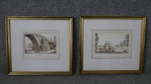 Two framed and glazed 19th century pen and watercolour studies of classical monuments in Rome. Label