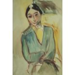 Edward Wolfe, South African (1897 - 1981), watercolour study, a woman in a blue dress, signed. H.