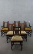 A set of six 17th century oak dining chairs, comprising two carvers and four side chairs, all with