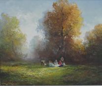 Hans Wagner (1885-1949) Landscape with picnic, oil on canvas, signed lower left, with Cooling