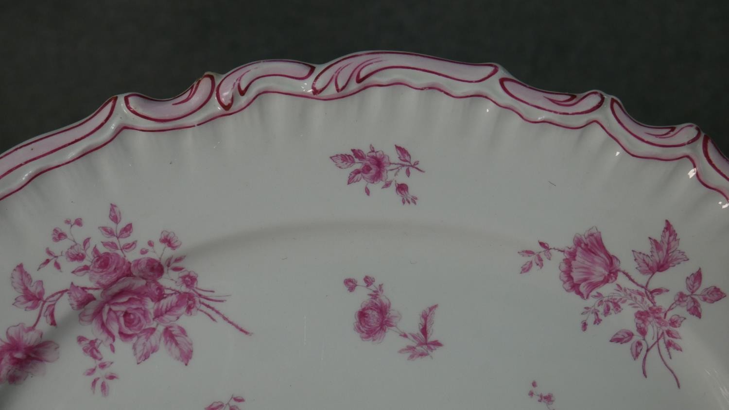 Two large porcelain platters, including a Rosenthal pink floral design platter. Makers mark to the - Image 3 of 9