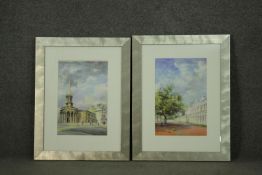 Jocelyn Galsworthy (Contemporary British) Two London cityscapes, oil pastels, one signed lower right