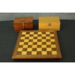 A 1980's Mephisto Exclusive hardwood modular electronic chess board along with two boxed chess sets.