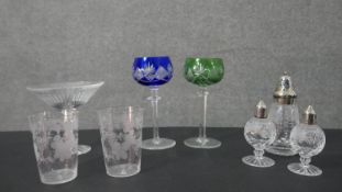 A collection of cut glass and crystal, including a Royal Doulton petal faceted bonbon dish, Royal