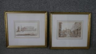 Two framed and glazed 19th century pen and watercolour studies of classical monuments in Rome. H.