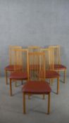 A set of six Danish Hoffer oak dining chairs, with slatted backs, bearing oval maker's label.