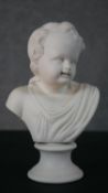 A Parian ware bust of a young boy on pedestal base, signed JOY, SW. H.19 W.12 D.8cm