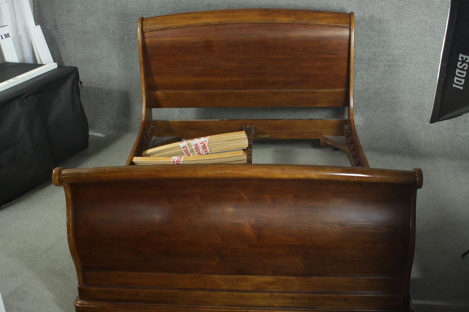 A French cherrywood king size sleigh bed frame. L.220 W.158. Mattress size. 190 x 150cm. - Image 8 of 11