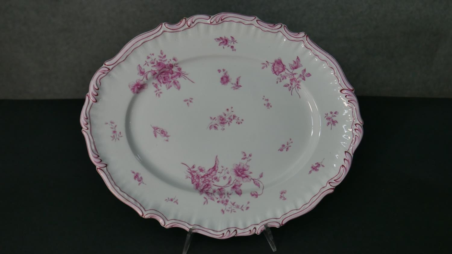 Two large porcelain platters, including a Rosenthal pink floral design platter. Makers mark to the - Image 2 of 9