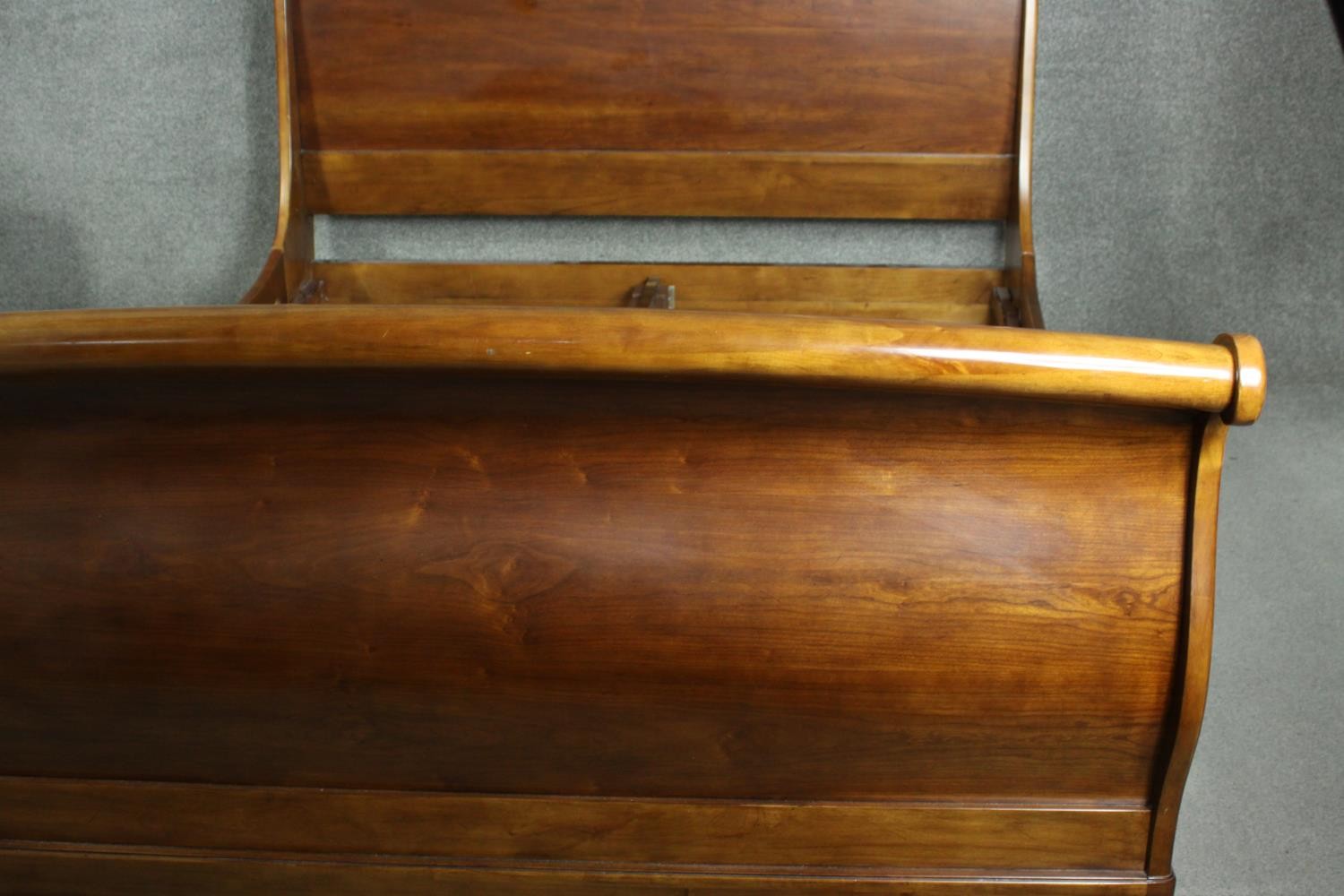 A French cherrywood king size sleigh bed frame. L.220 W.158. Mattress size. 190 x 150cm. - Image 3 of 11