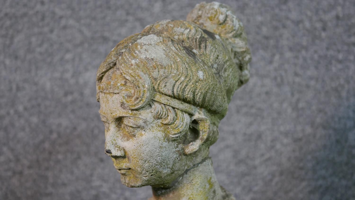 A composite bust of a young female with her hair up on a pedestal base. (head repaired) H.35 W.20cm - Image 5 of 8