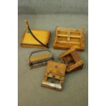 A collection of vintage drawing and art implements. A Jaycee guillotine, a punch, a travelling