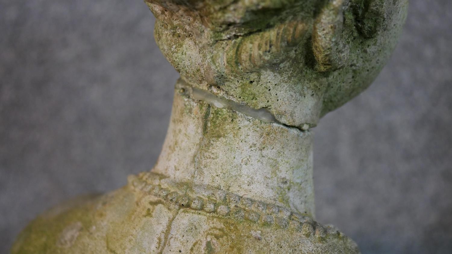 A composite bust of a young female with her hair up on a pedestal base. (head repaired) H.35 W.20cm - Image 7 of 8