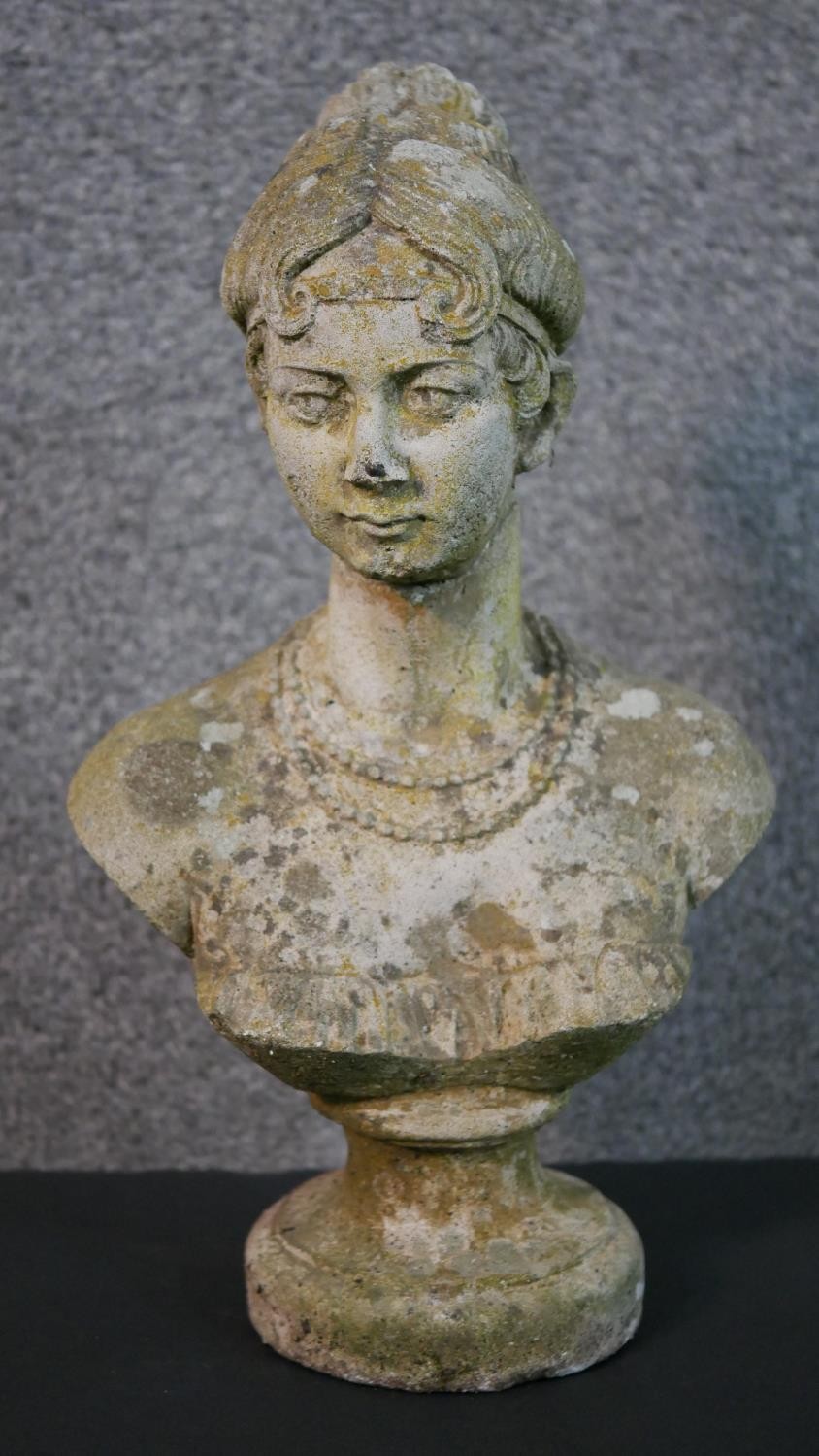 A composite bust of a young female with her hair up on a pedestal base. (head repaired) H.35 W.20cm - Image 3 of 8