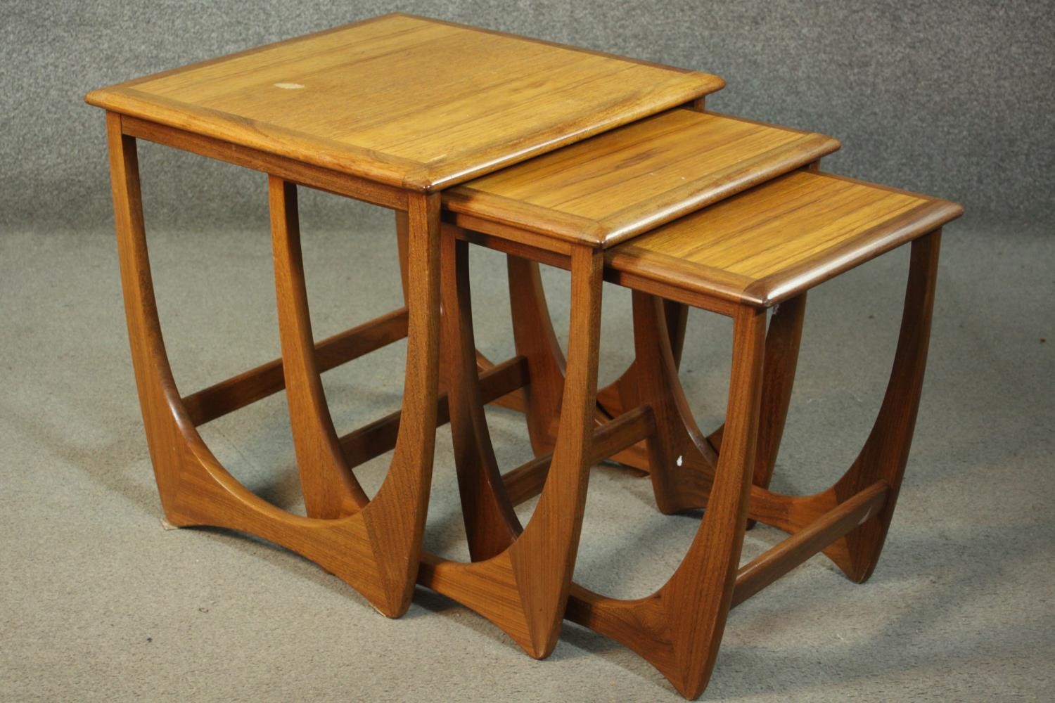 A circa 1970s nest of three teak G-Plan style tables, with crossbanded tops. H.51 W.50 D.49cm. - Image 4 of 9