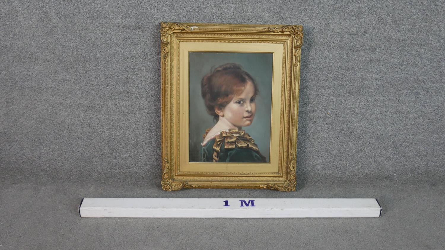 A gilt framed oil on board of a young girl in smart dress, inscribed and monogrammed by artist and - Image 6 of 7