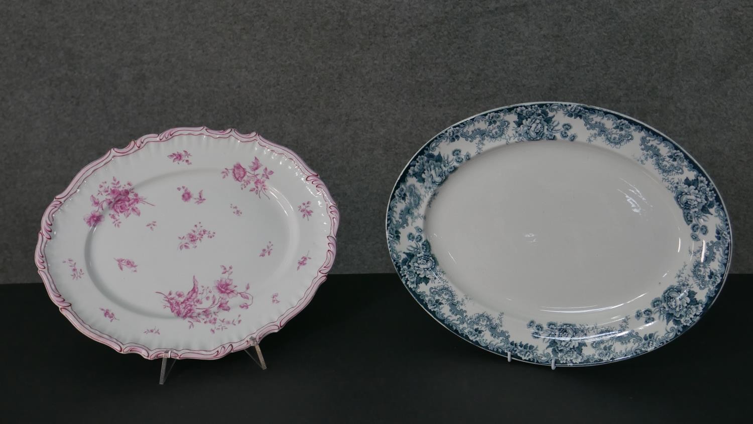 Two large porcelain platters, including a Rosenthal pink floral design platter. Makers mark to the