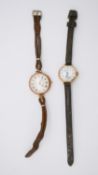 Two vintage rose gold 9ct ladies watches. One by Hirco, with an octagonal frame, white enamel dial