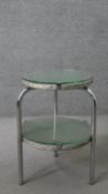 A modernist tubular chrome two tier occasional table, the two silver coloured Lloyd Loom woven tiers