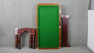 A Victorian style mahogany snooker table with green baize. (missing it's bolts) H.88 W.165 D.89cm.