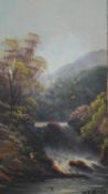 A gilt framed oil on panel of a river landscape, indistinctly signed. H.64 W.44cm