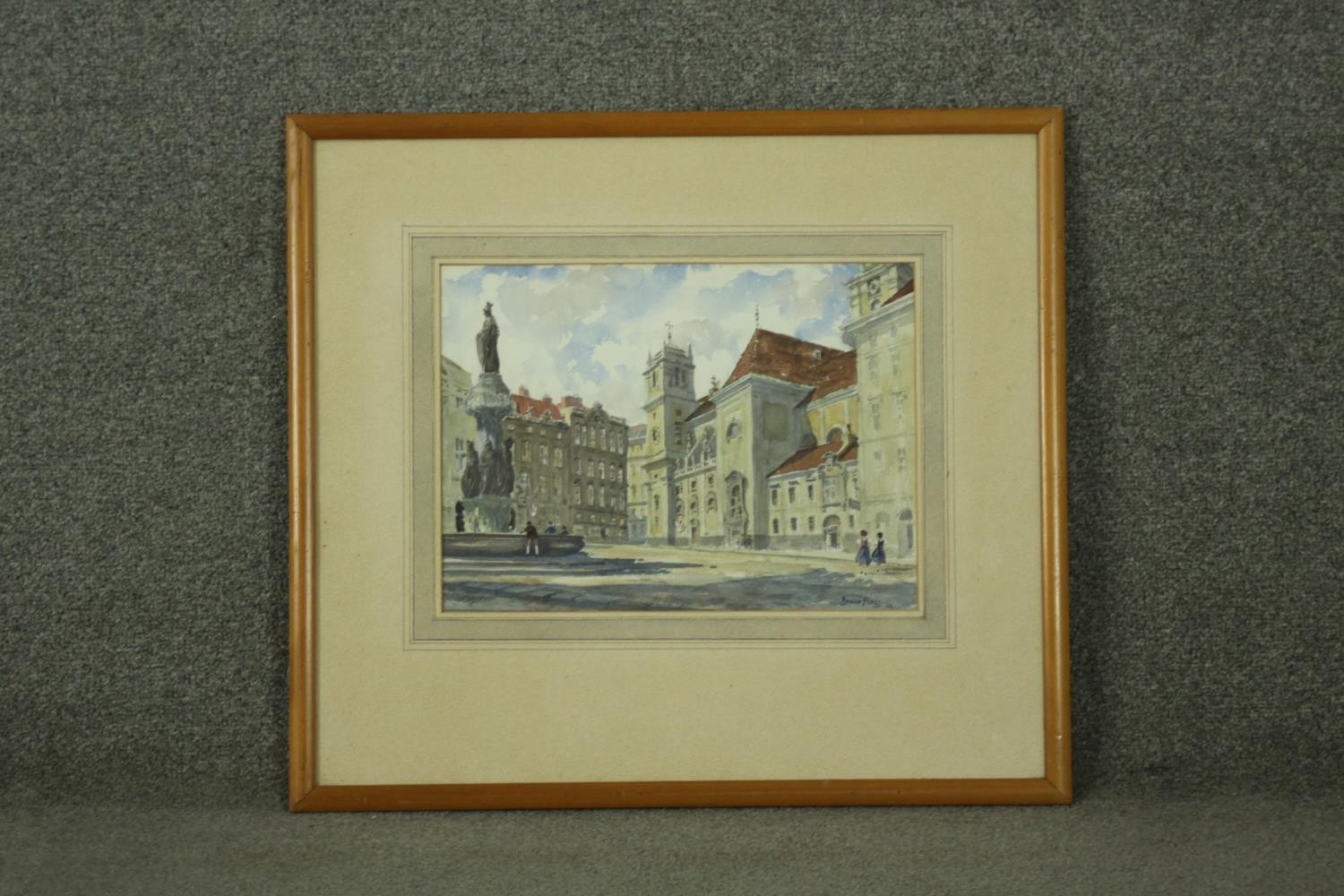 Bruce Flegg, watercolour on paper, Vienna city square, signed. H.54 W.59cm. - Image 2 of 7