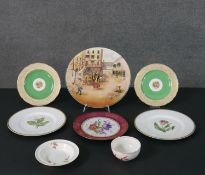A collection of ceramic pieces, including two George Jones and Sons crescent ware floral design