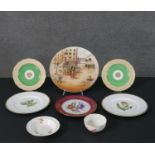 A collection of ceramic pieces, including two George Jones and Sons crescent ware floral design