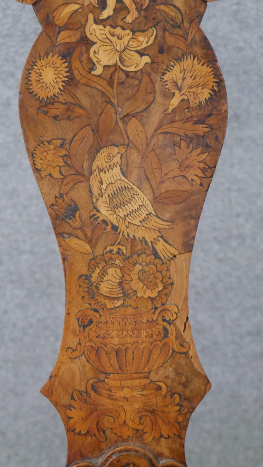 An 18th century Dutch marquetry inlaid tulipwood side chair, with a vase splat back, over a brown - Image 4 of 13