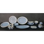 A Wedgwood Summer Sky pattern part dinner service for six, including toast rack, milk jug, sugar