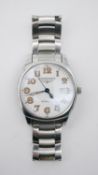 A gentleman's Longines Spirit steel watch with articulated bracelet. White dial, luminous numbers