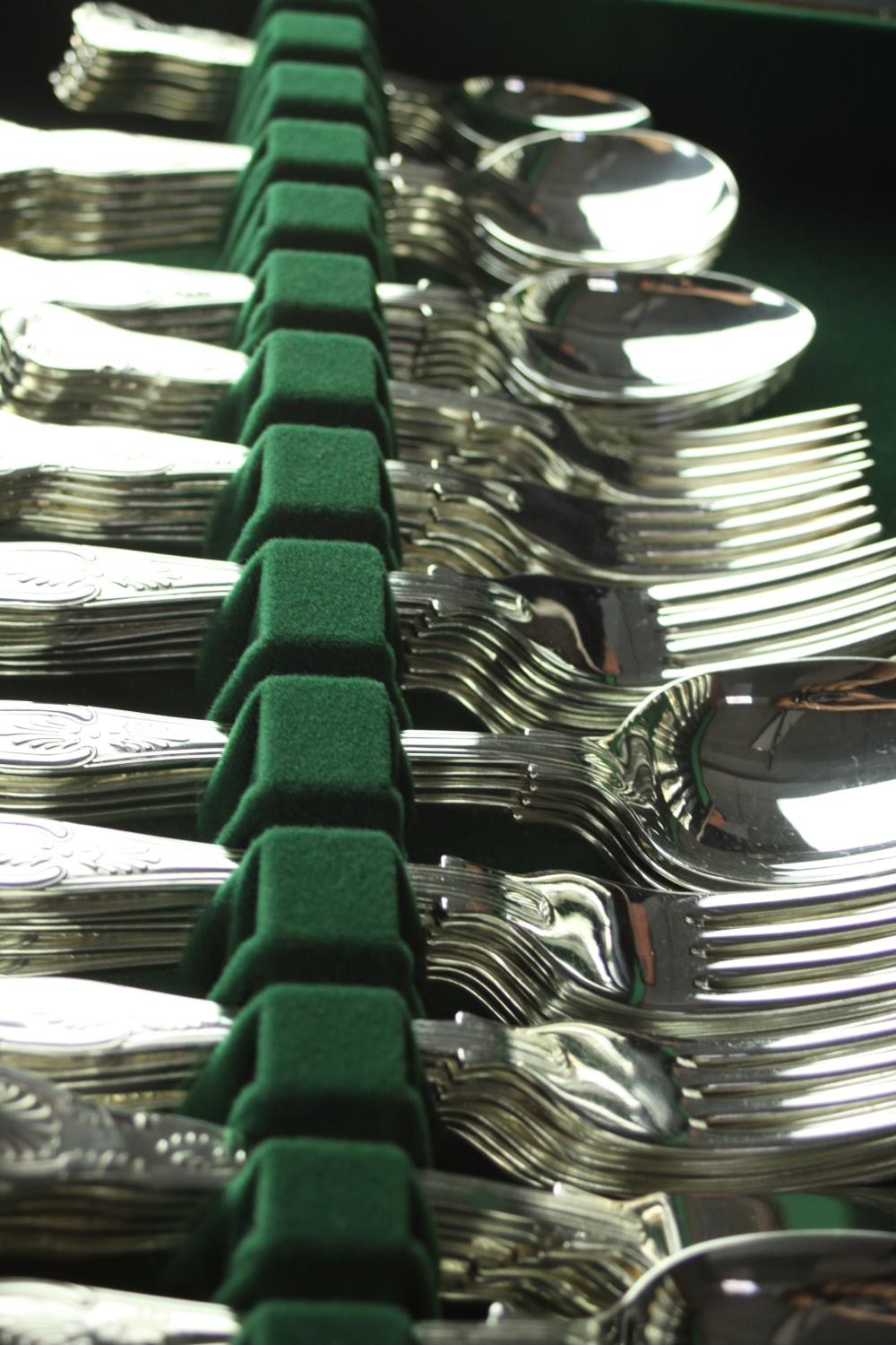 A complete canteen of silver plated King's pattern cutlery for six people. Stamped D.W.Hyde and - Image 9 of 13