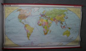 A 1982 Westermann German educational wall chart, depicting a map of the world, 'Die Erde Politisch'.