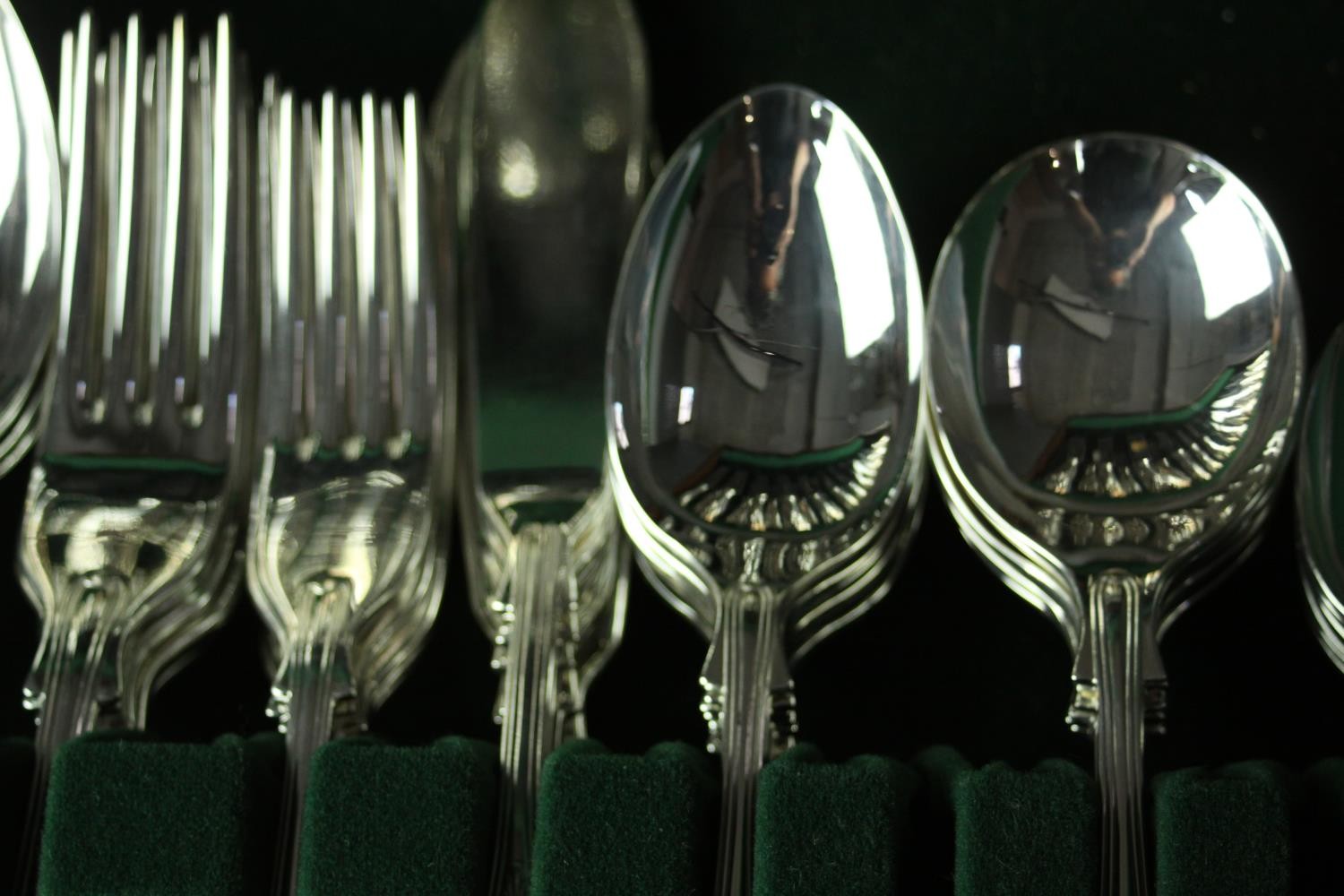 A complete canteen of silver plated King's pattern cutlery for six people. Stamped D.W.Hyde and - Image 7 of 13