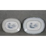 A 19th century ceramic Inkermann transfer design meat platter and dripping dish decorated with a