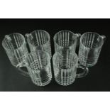 A set of six Tiffany & Co plaid design crystal tankards. Each with makers label. H.15 Dia.9cm.