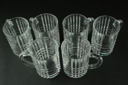 A set of six Tiffany & Co plaid design crystal tankards. Each with makers label. H.15 Dia.9cm.