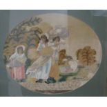 A 19th century English silk work and wool embroidery, ‘Bringing in the sheaves’.