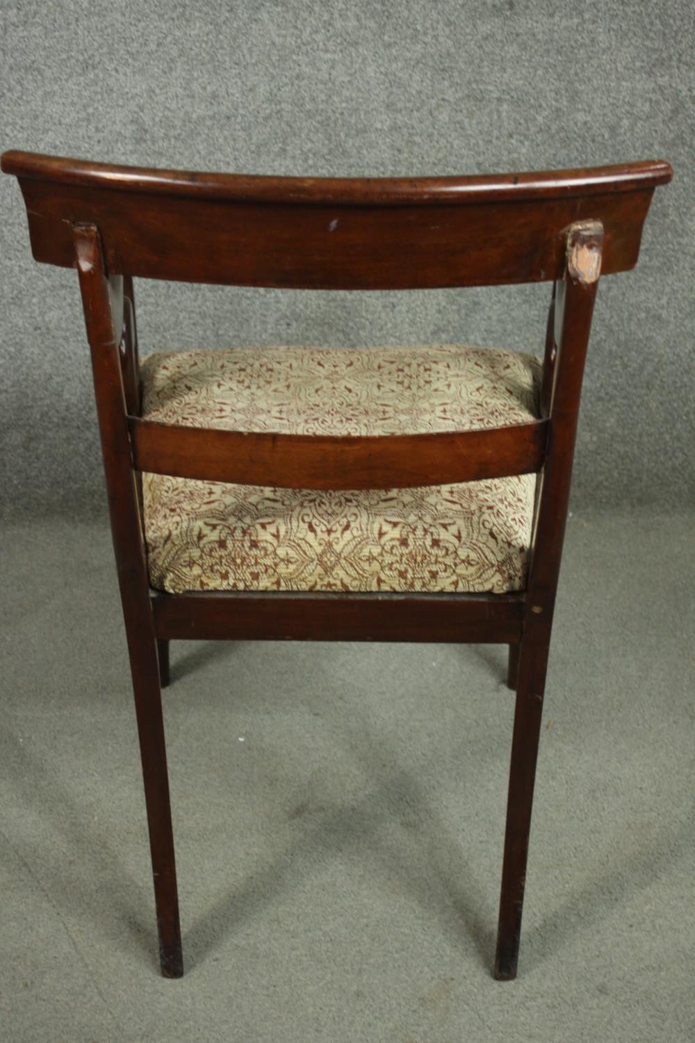 A Regency mahogany bar back open armchair, with scrolling arms, over a drop in seat, on turned legs. - Image 6 of 7