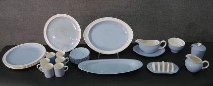 A Wedgwood Summer Sky pattern part dinner service for six, including toast rack, milk jug, sugar