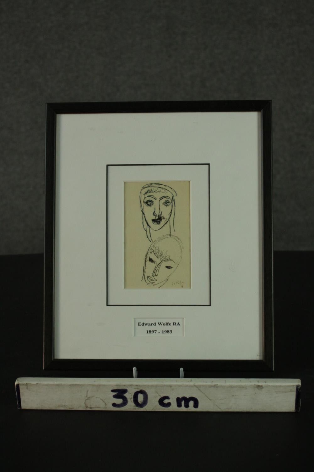 Edward Wolfe, South African (1897 - 1981), pen and ink drawing, two female heads, signed. H.32 W. - Image 3 of 7