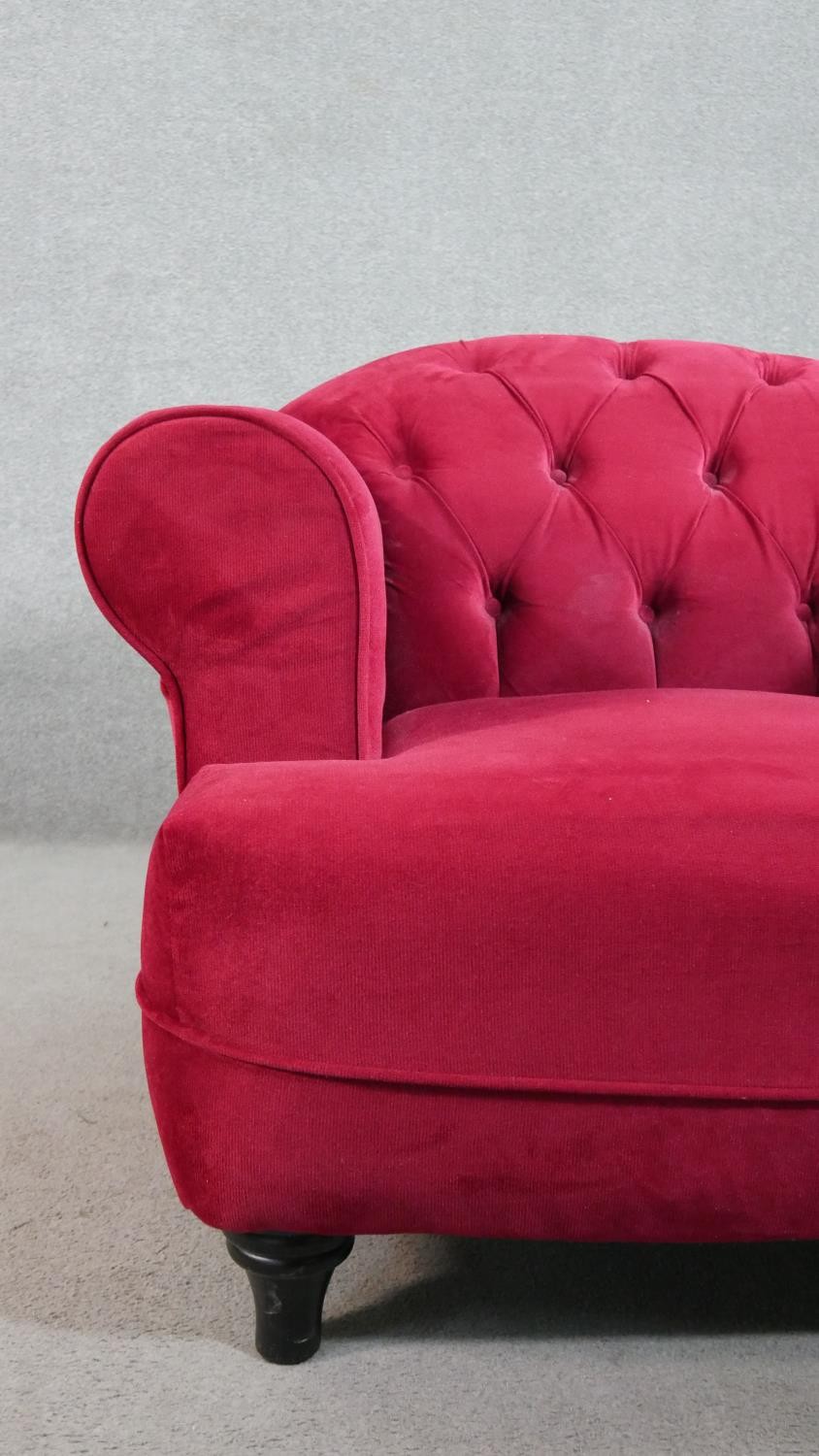A contemporary Harto armchair, upholstered in crimson suede style fabric, with a buttoned back, - Image 5 of 6