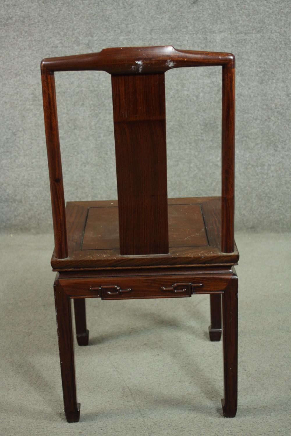 A set of eight late 20th century Chinese rosewood dining chairs including two carvers and six side - Image 6 of 11