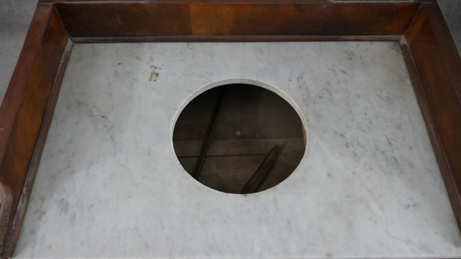 A 19th century mahogany washstand, fitted with swing mirror over a white marble top, above a - Image 3 of 12