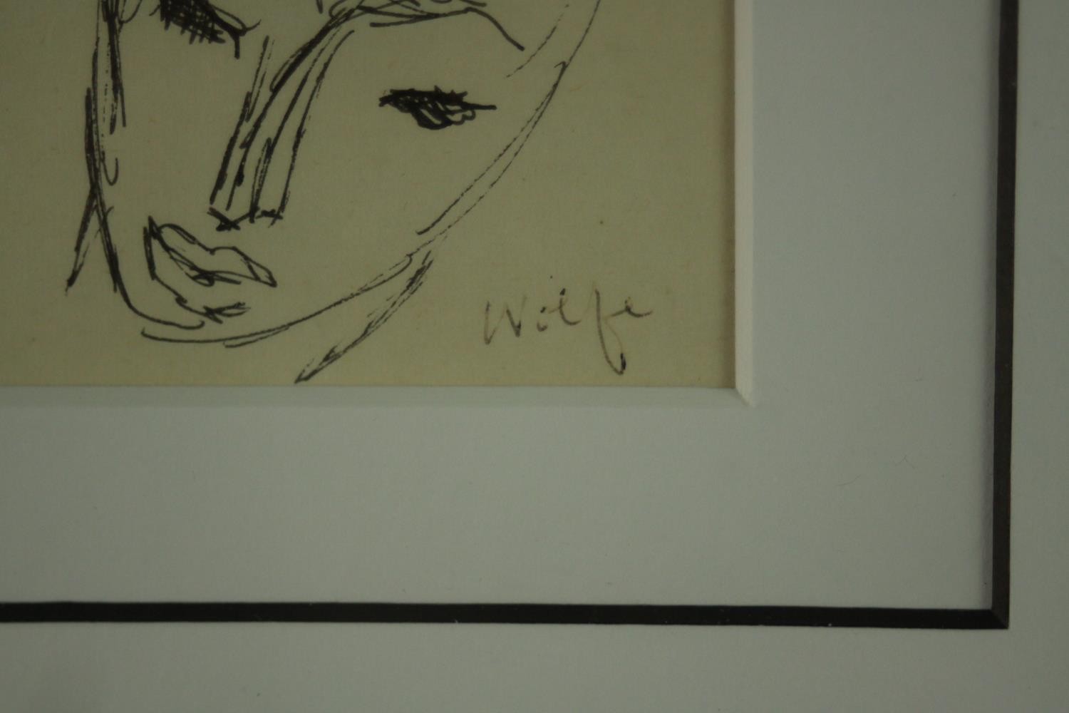 Edward Wolfe, South African (1897 - 1981), pen and ink drawing, two female heads, signed. H.32 W. - Image 4 of 7