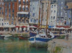 Jeff Harpham (b.1943), harbour scene, pastel, signed lower right and dated '02. H.75 W.90cm