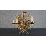 A 20th century gilt metal chandelier, in the form of a wheatsheaf, with five branches. H.48 W.43cm