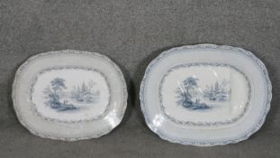 A 19th century ceramic Inkermann transfer design meat platter and dripping dish decorated with a