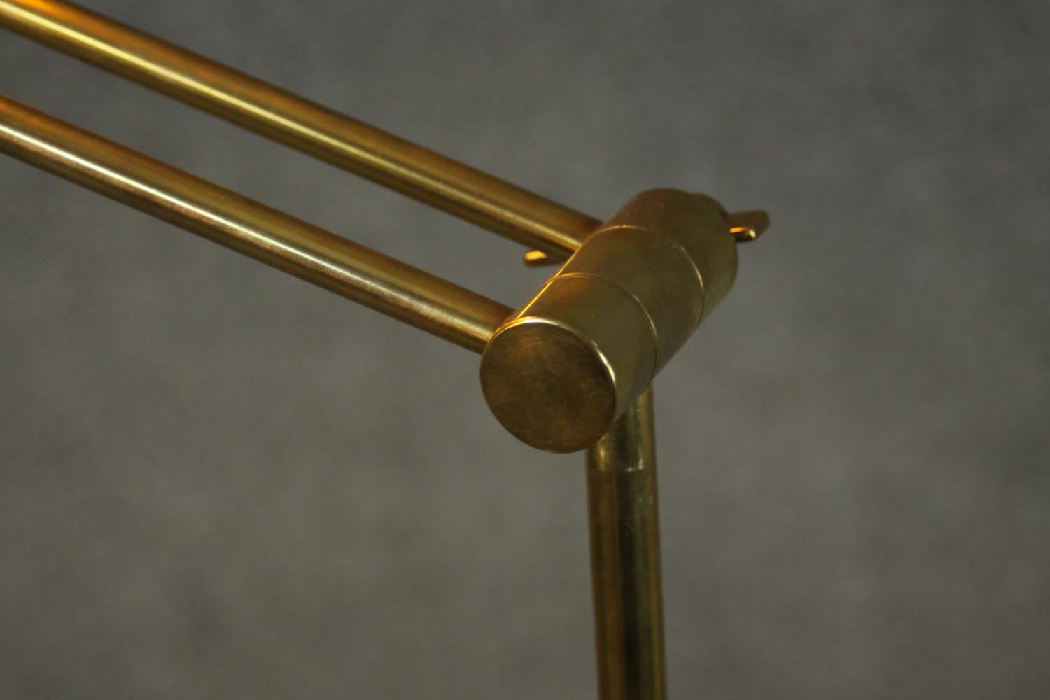 Two adjustable brass floor lamps, one with an extending arm and circular base and the other - Image 9 of 12