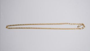 A 20 inch 9 ct yellow gold flat anchor link chain with C-sprung lobster clasp and fine trace